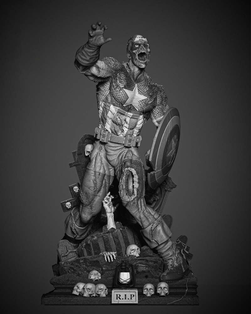 Capitan America Zombie - Sculpture