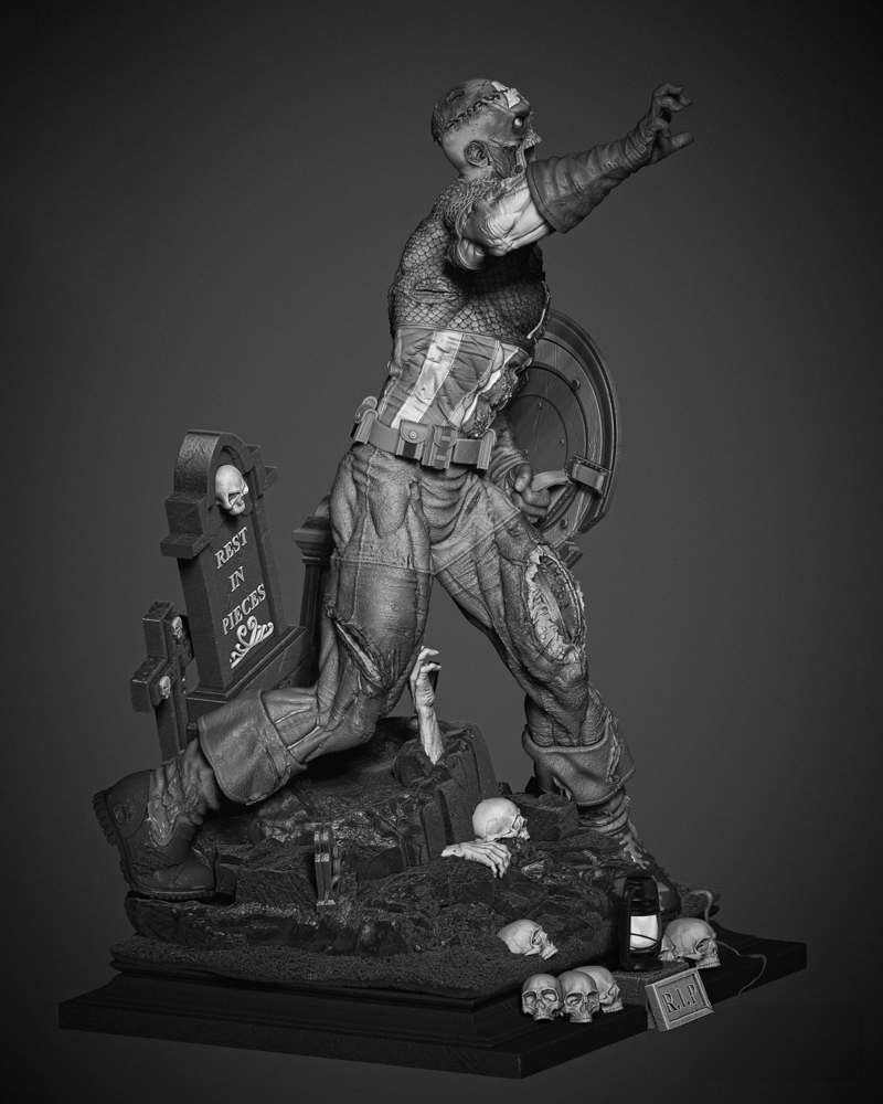 Capitan America Zombie - Sculpture