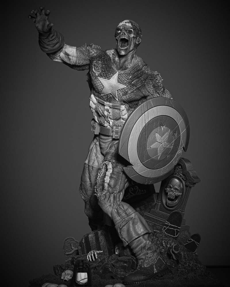 Capitan America Zombie - Sculpture